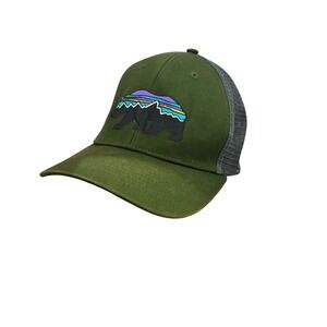 Patagonia Trucker Hat Green Bear Mountain Logo Mesh Back Snapback